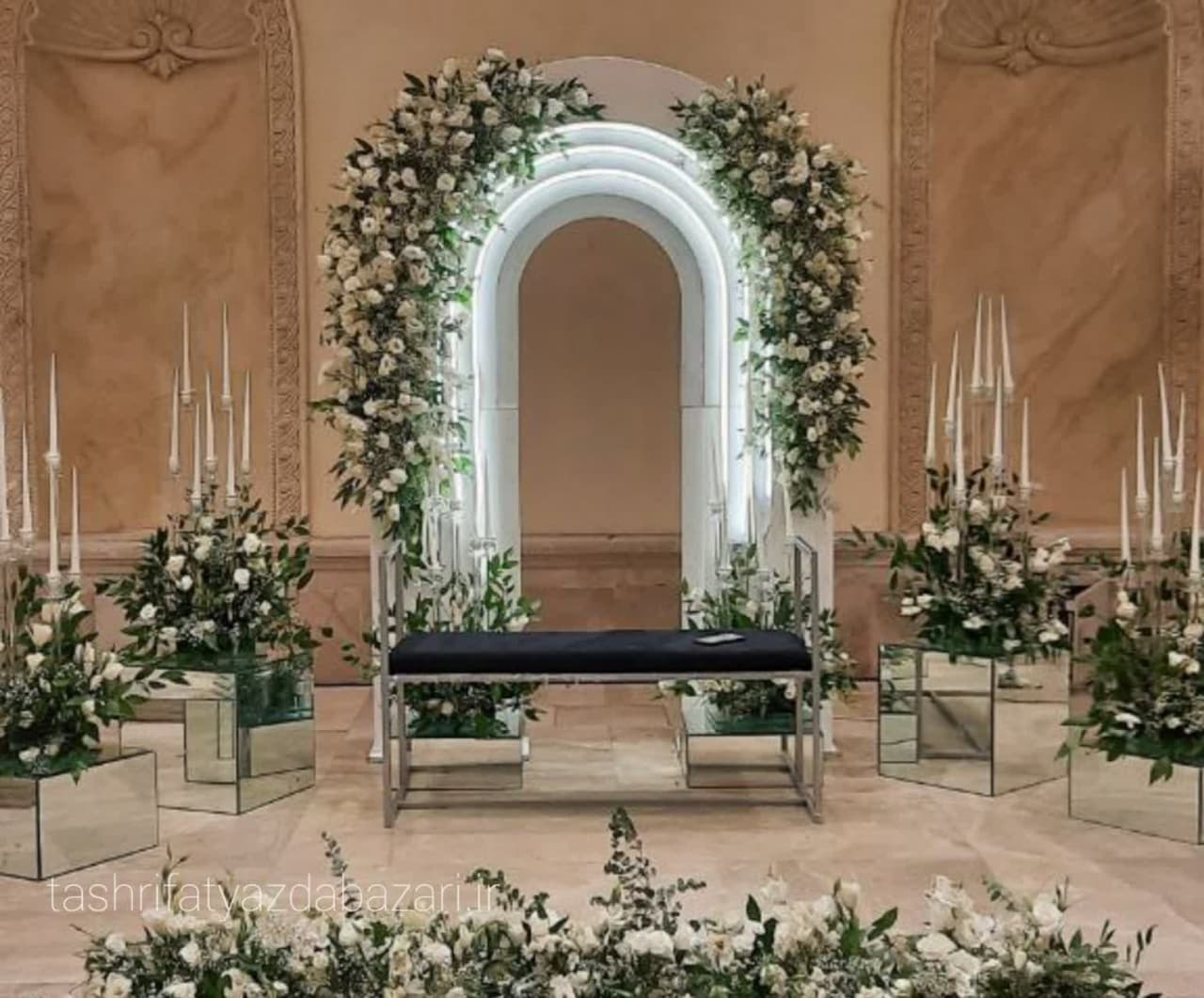 جایگاه اجاره‌ایی عروس و داماد بکگراند مناسب نامزدی و عقد و عروسی اجرای شیک جایگاه و سفره عقد