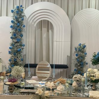 جایگاه اجاره‌ایی عروس و داماد بکگراند مناسب نامزدی و عقد و عروسی اجرای شیک جایگاه و سفره عقد