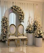 جایگاه اجاره‌ایی عروس و داماد بکگراند مناسب نامزدی و عقد و عروسی اجرای شیک جایگاه و سفره عقد